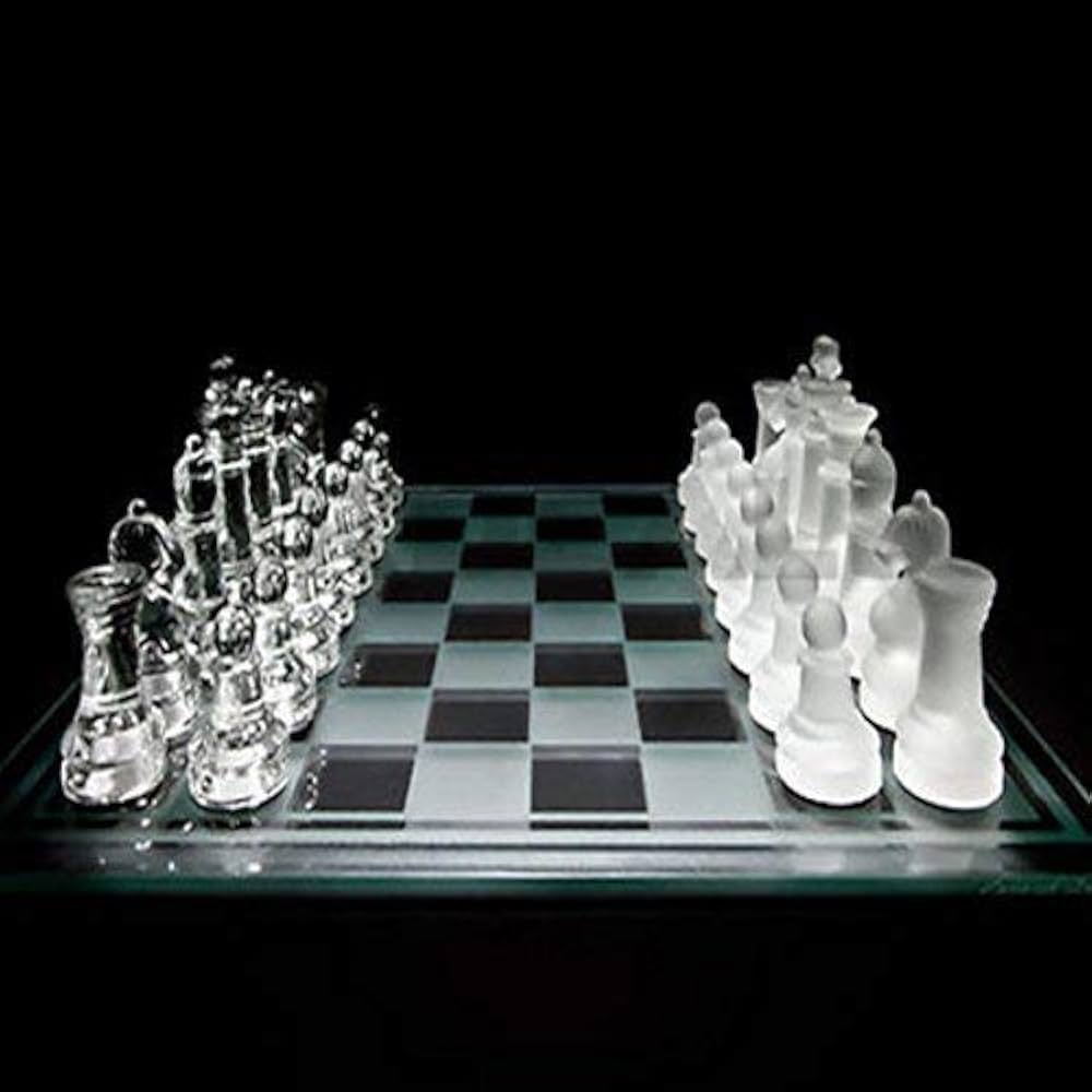 Premium Glass Chess set , Decoration chees board with Solid Clear & Frosted Chess Glass Pieces.