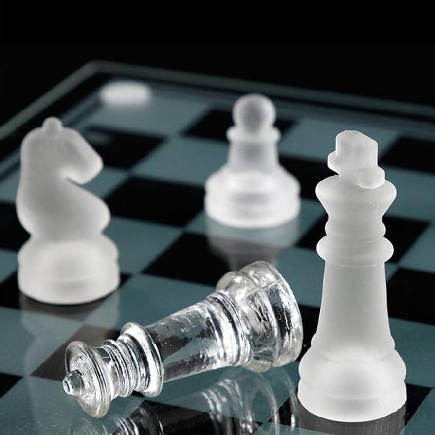 Premium Glass Chess set , Decoration chees board with Solid Clear & Frosted Chess Glass Pieces.